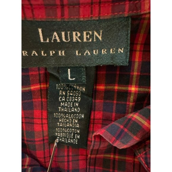 Lauren Ralph Lauren Red Plaid Long Sleeve Button-Down Shirt 100% Cotton Size L - Picture 3 of 7